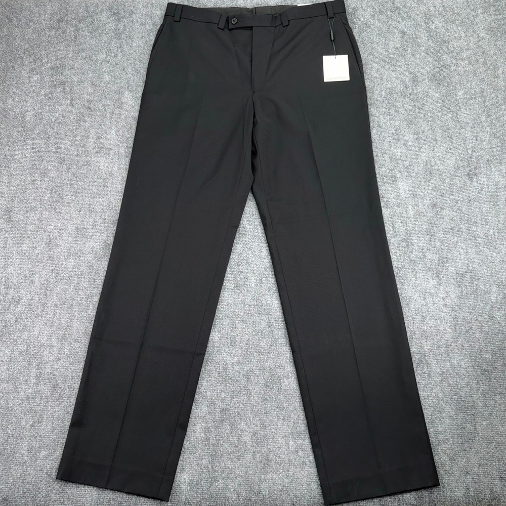 Calvin Klein Dress Pants Mens 36 (Fits 37x34) Black Flat Front Polyester Stretch